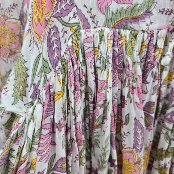 Daughters of India White Fuchsia Floral Kyra 100% Cotton Maxi Dress XS - Picture 7 of 16